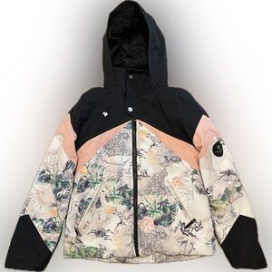 OBERMEYER WINTER COAT SKI JACKET Black white pink floral- Girls Size L